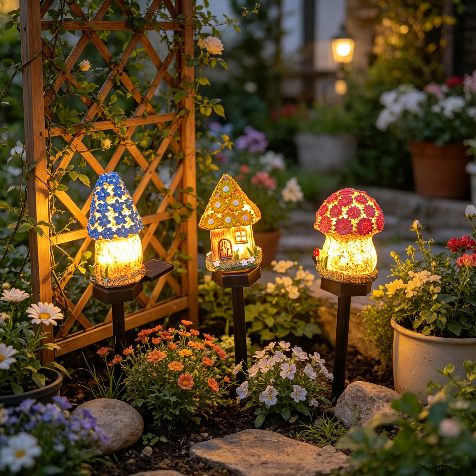 Outdoor Lighting Socket - 15.9in Cute Resin Mushroom House Light,