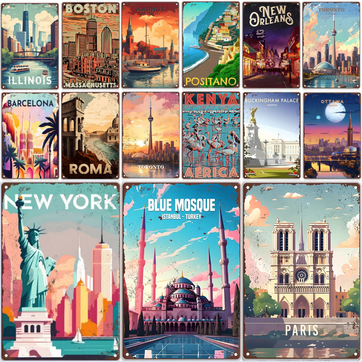 Vintage Metal Sign Travel Roun - Outdoor Lighting New York recensione e prezzo