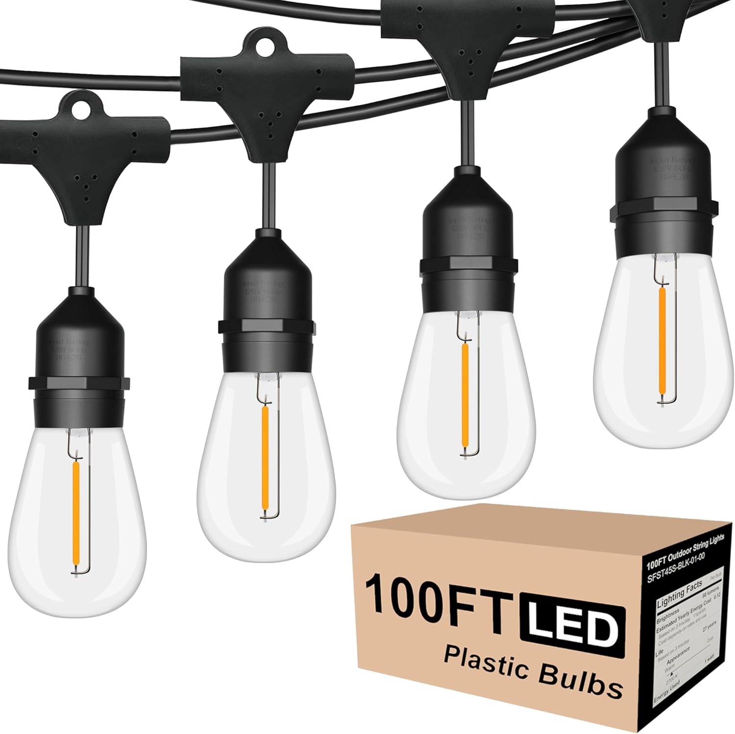 100FT Outdoor String Lights, 3 - Outdoor Lighting Socket recensione e prezzo
